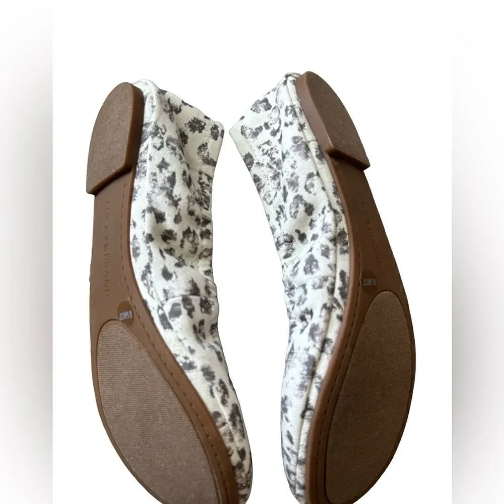 New Lucky Brand Emmie Eyelash Snow Leopard Print Ballet Flats Shoes Size 6.5